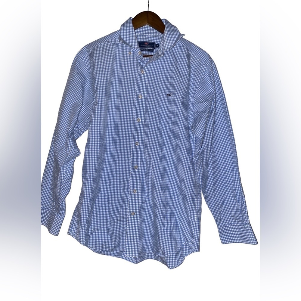 Vineyard Vine Classic Gingham‎ Slim Fit Whale Logo Shirt Poplin Stretch Women M
